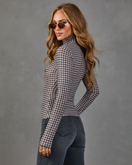 Kensley Turtleneck Houndstooth Print Top