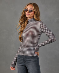 Kensley Turtleneck Houndstooth Print Top