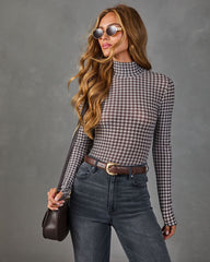 Kensley Turtleneck Houndstooth Print Top