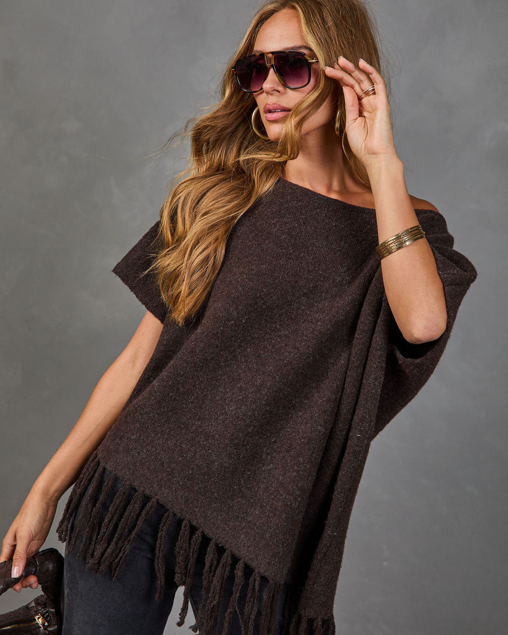 Destiny Knit Asymmetric Tassel Hem Sweater