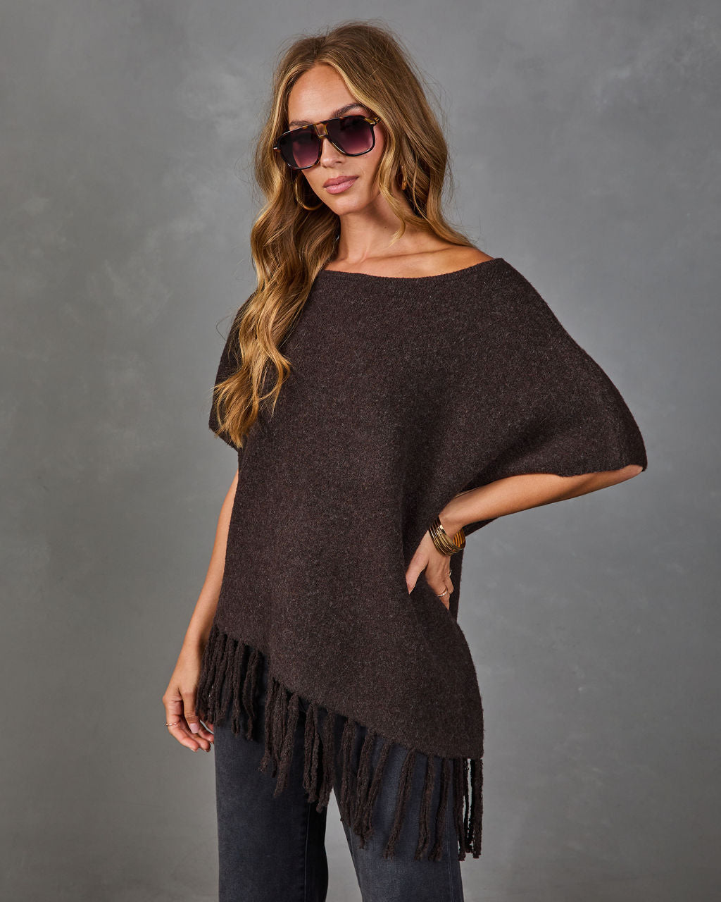 Destiny Knit Asymmetric Tassel Hem Sweater