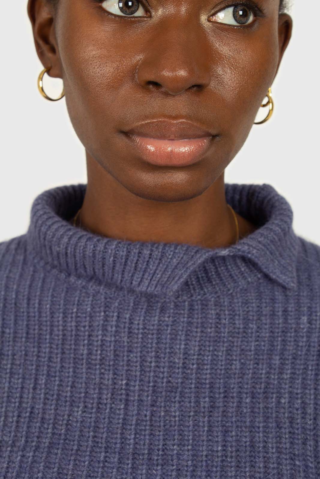 Blue and pink colorblock mock neck angora jumper