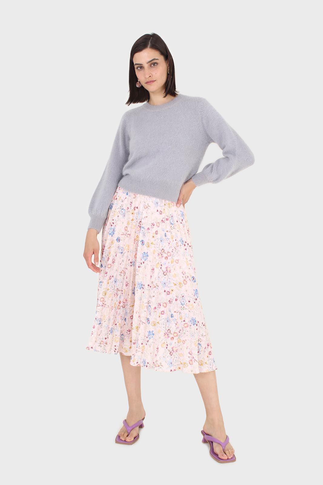 Grey balloon sleeve angora jumper