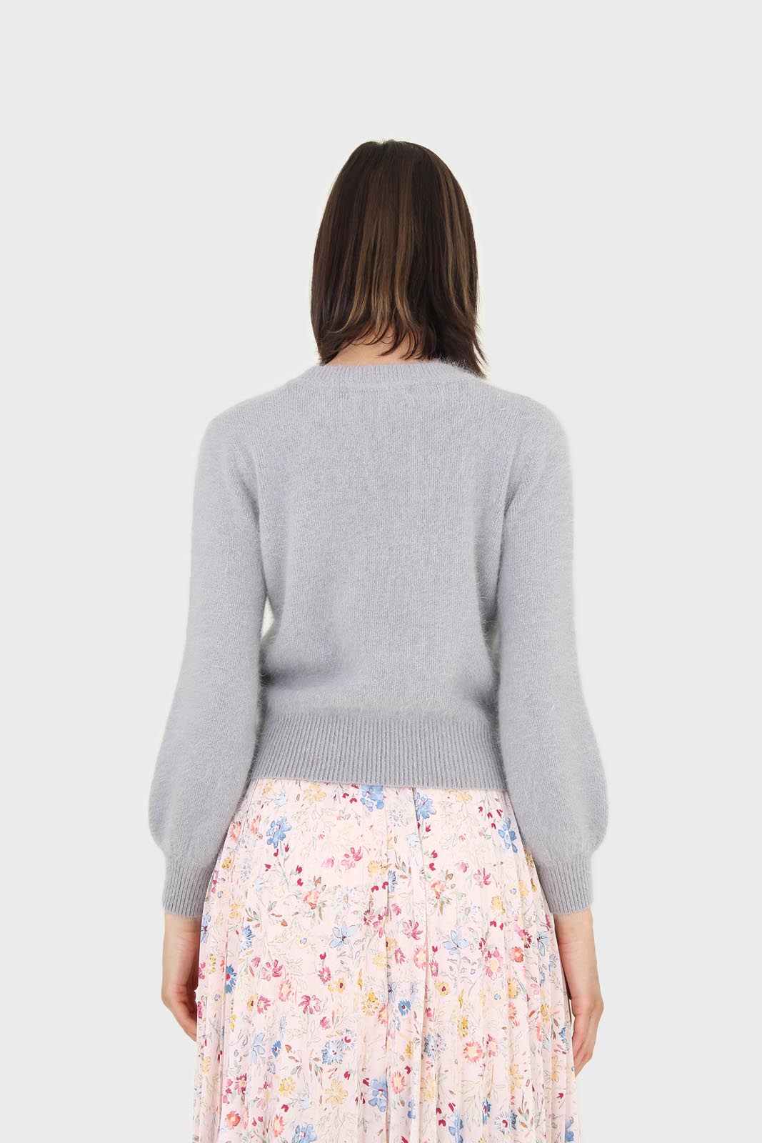 Grey balloon sleeve angora jumper