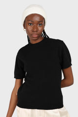 Black wool mock neck knit tee