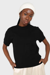 Black wool mock neck knit tee