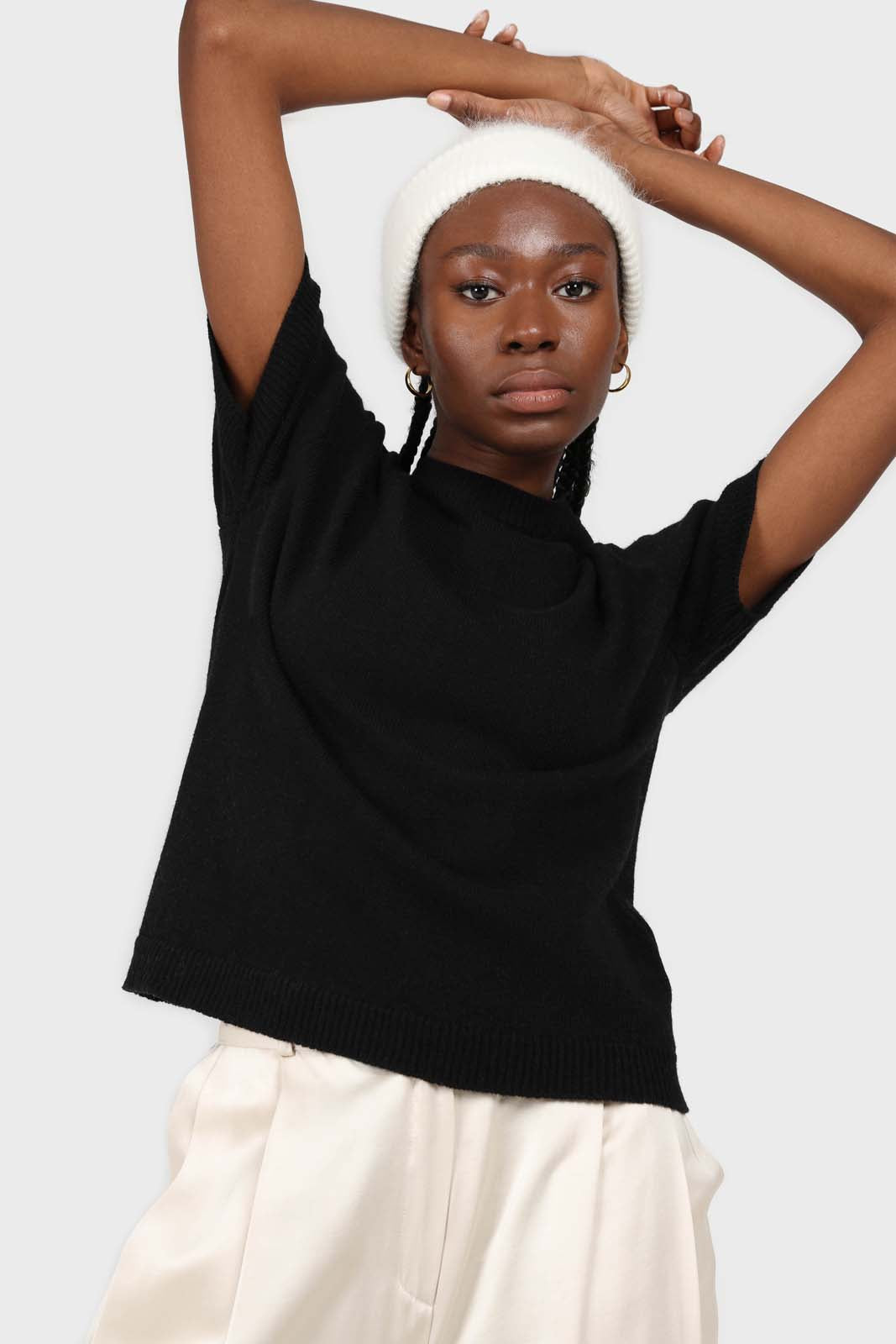 Black wool mock neck knit tee