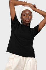 Black wool mock neck knit tee