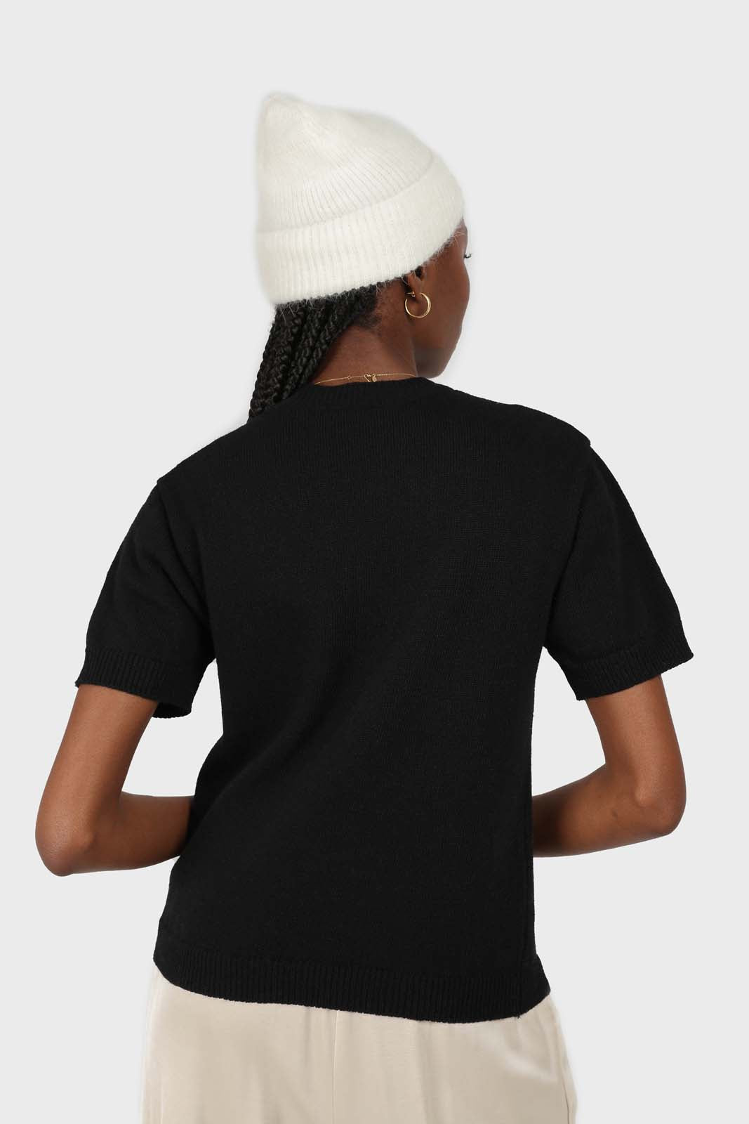 Black wool mock neck knit tee