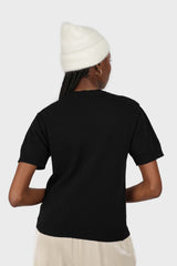 Black wool mock neck knit tee