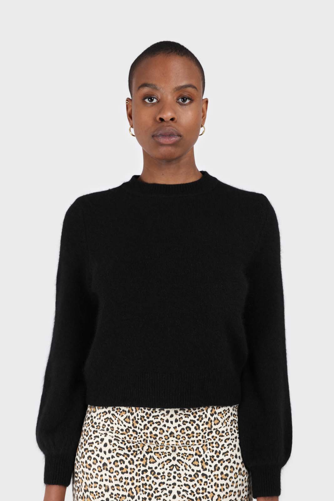 Black balloon sleeve angora jumper
