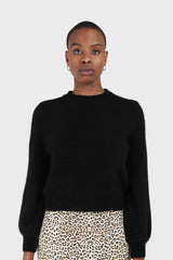 Black balloon sleeve angora jumper