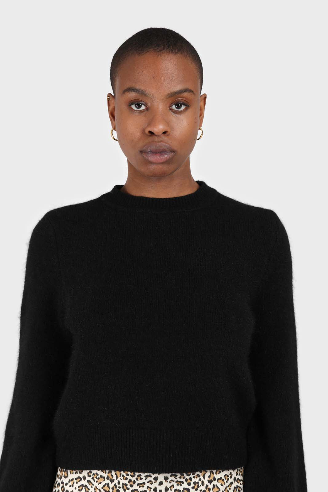Black balloon sleeve angora jumper