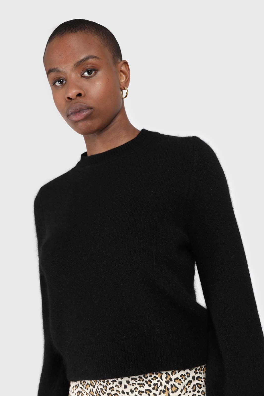 Black balloon sleeve angora jumper
