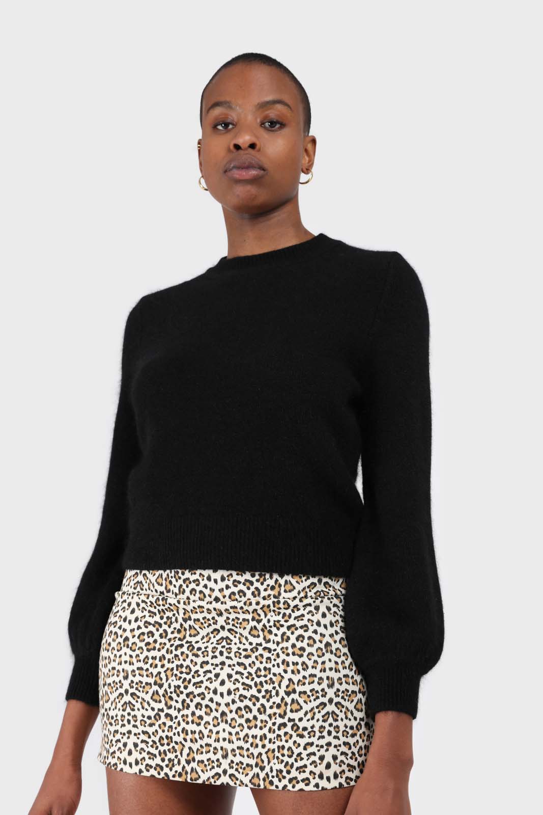 Black balloon sleeve angora jumper