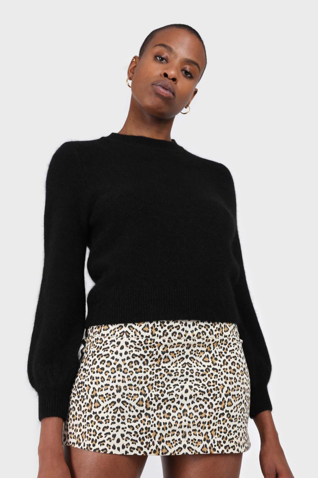 Black balloon sleeve angora jumper