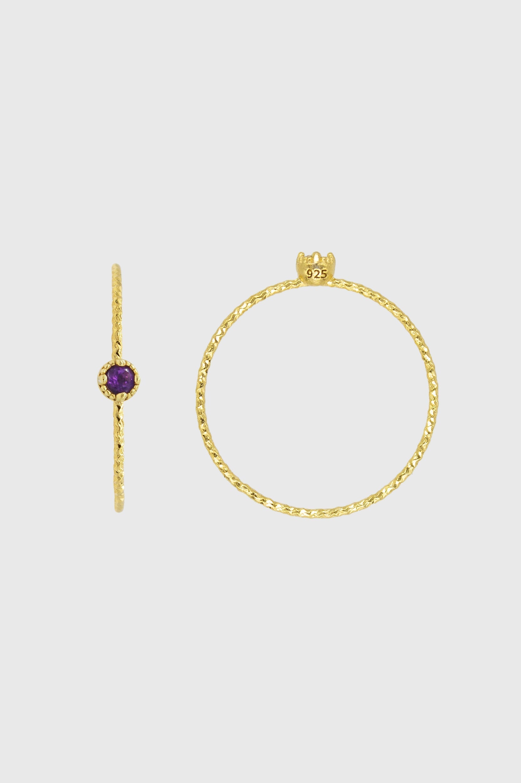 Gold genuine amethyst birthstone ring / Feb - purple