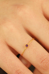 Gold genuine amethyst birthstone ring / Feb - purple