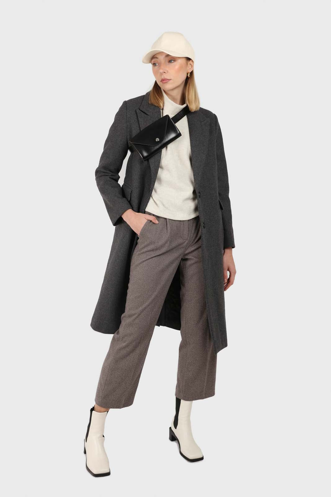 Charcoal grey single breasted wool coat