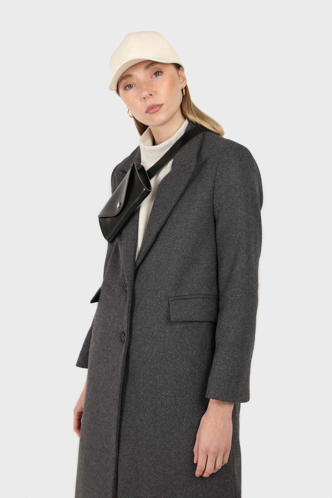 Charcoal grey single breasted wool coat