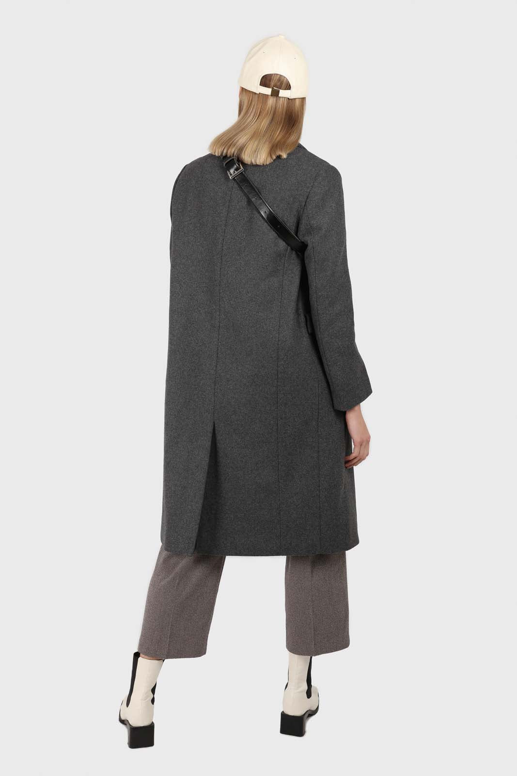 Charcoal grey single breasted wool coat