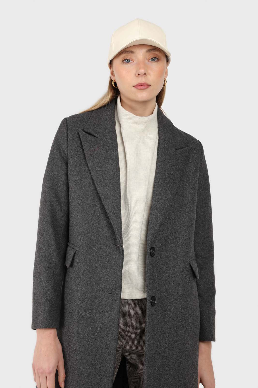 Charcoal grey single breasted wool coat