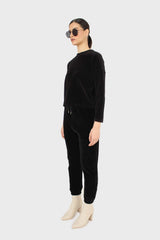 Black ribbed velvet long sleeved top