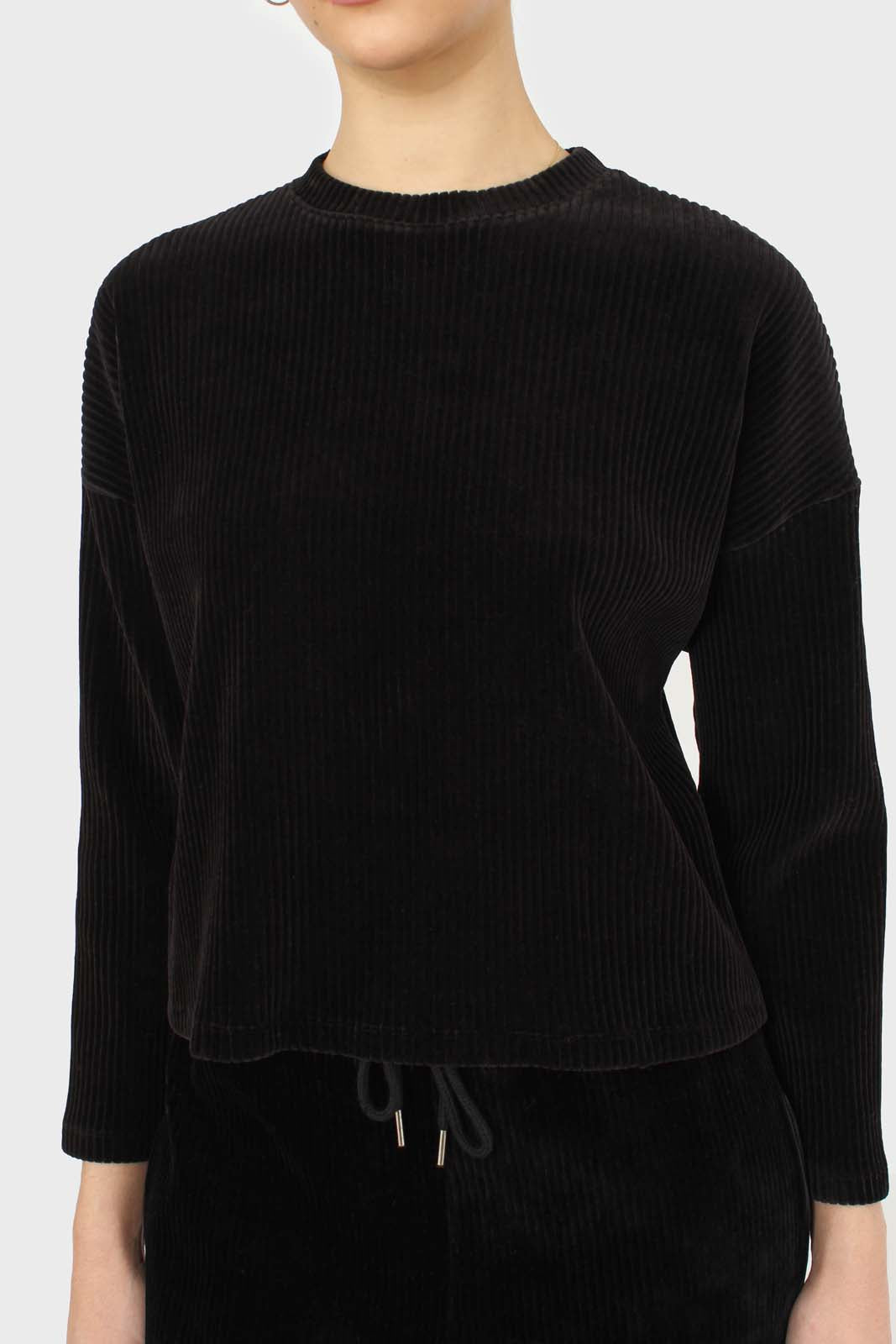 Black ribbed velvet long sleeved top