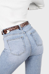Brown leopard thin hairy cowboy buckle belt