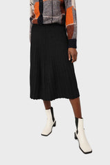 Black lined midi length flare knit skirt