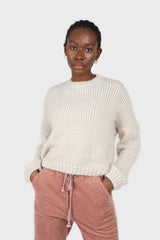 Beige chunky knit crew neck jumper