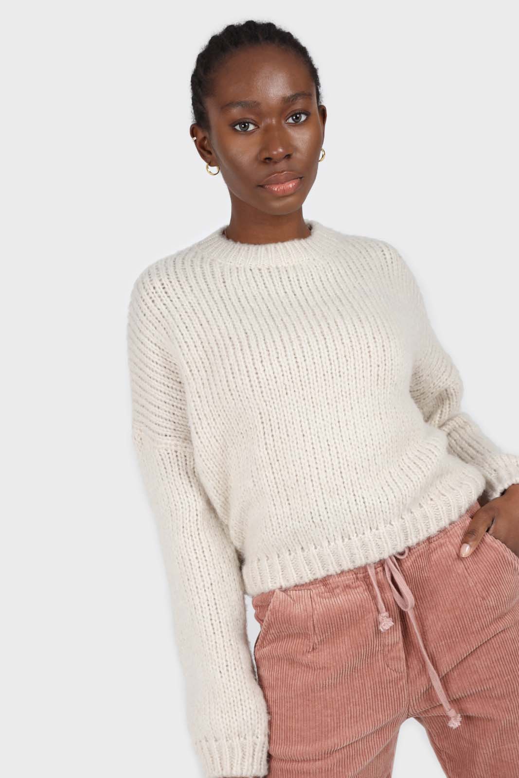 Beige chunky knit crew neck jumper