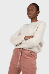 Beige chunky knit crew neck jumper