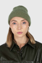Light khaki mohair beanie hat