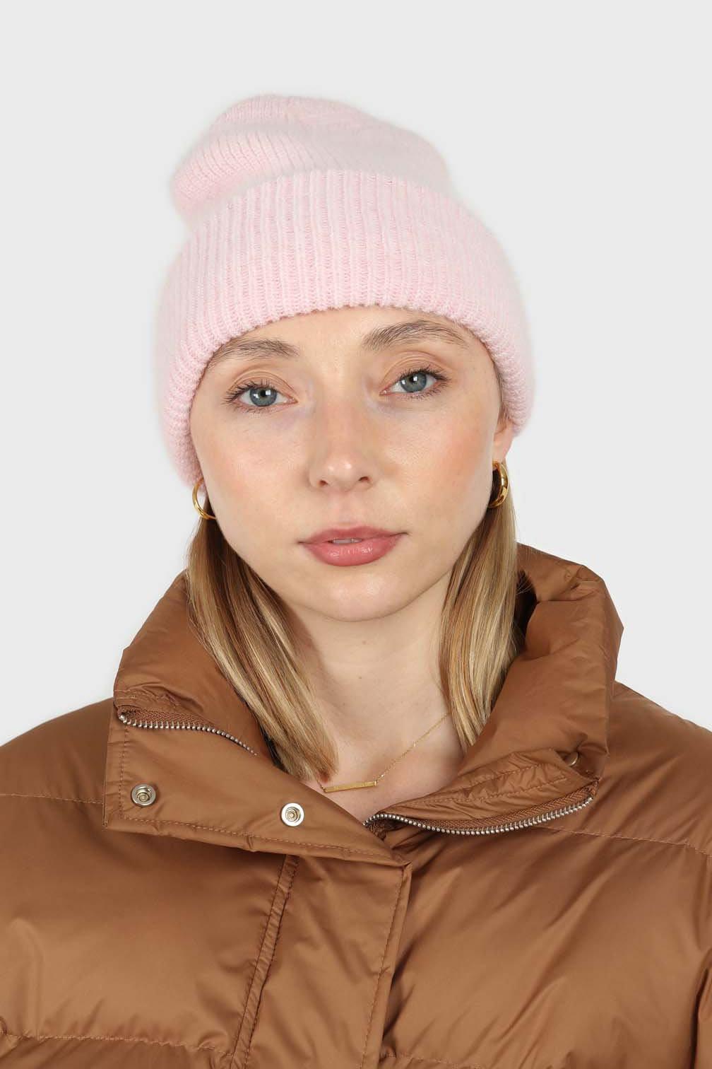 Pale pink mohair beanie hat