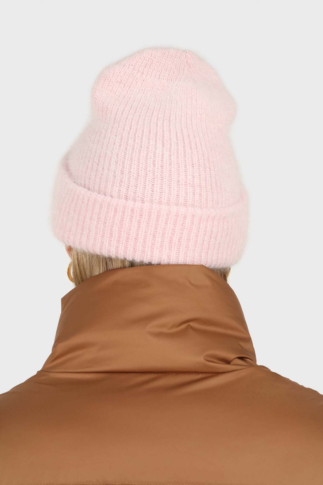 Pale pink mohair beanie hat