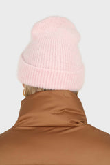 Pale pink mohair beanie hat
