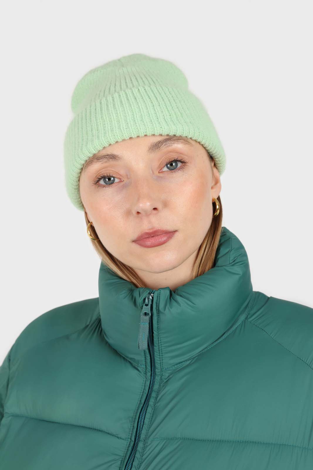 Pale lime mohair beanie hat