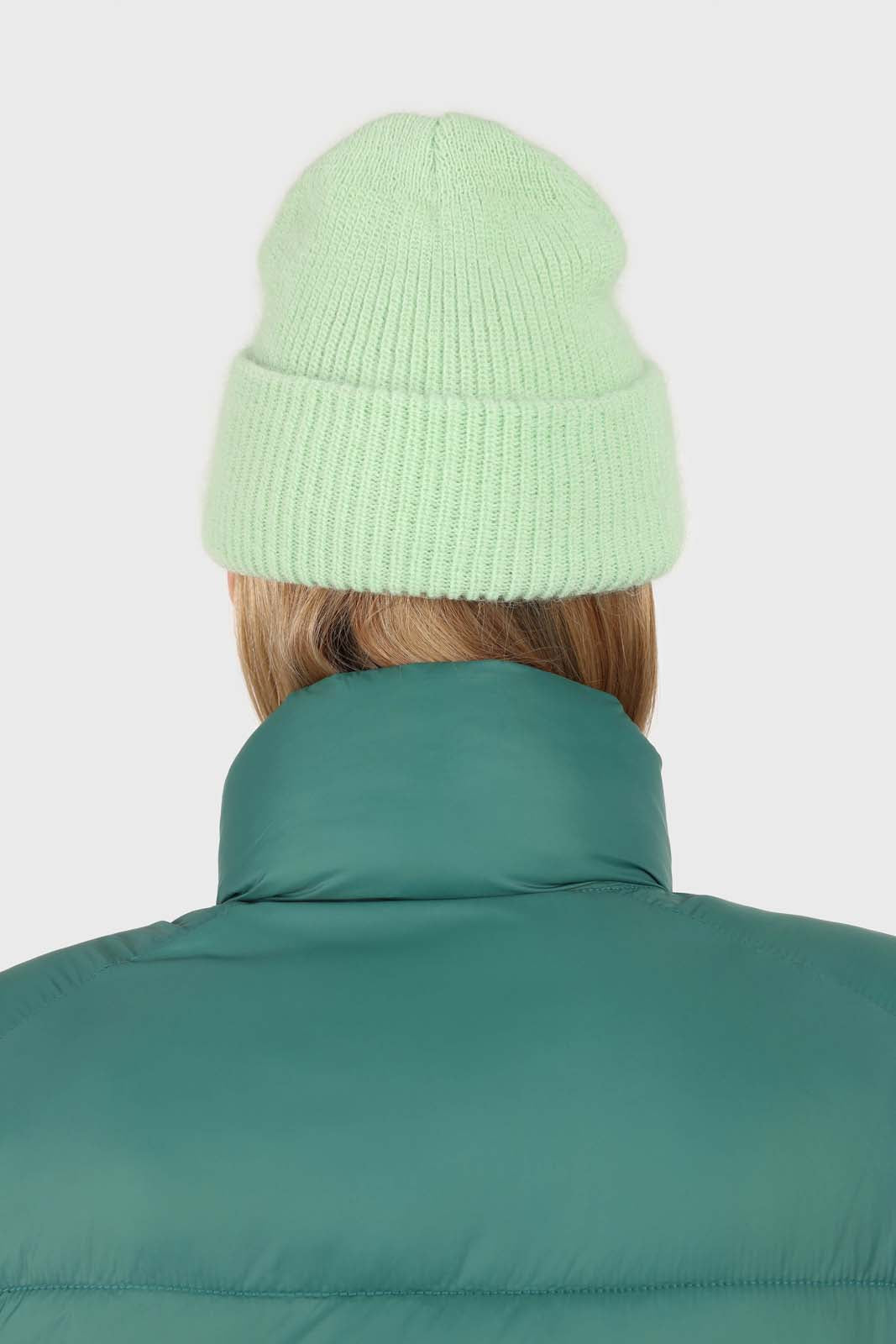 Pale lime mohair beanie hat