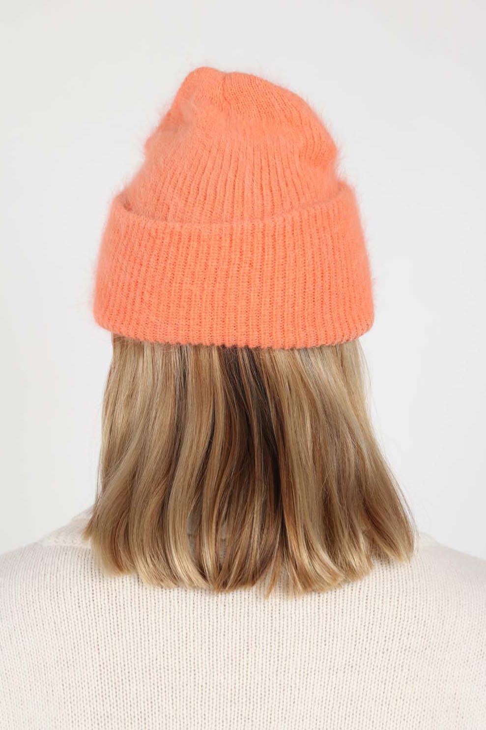 Pale orange mohair beanie hat