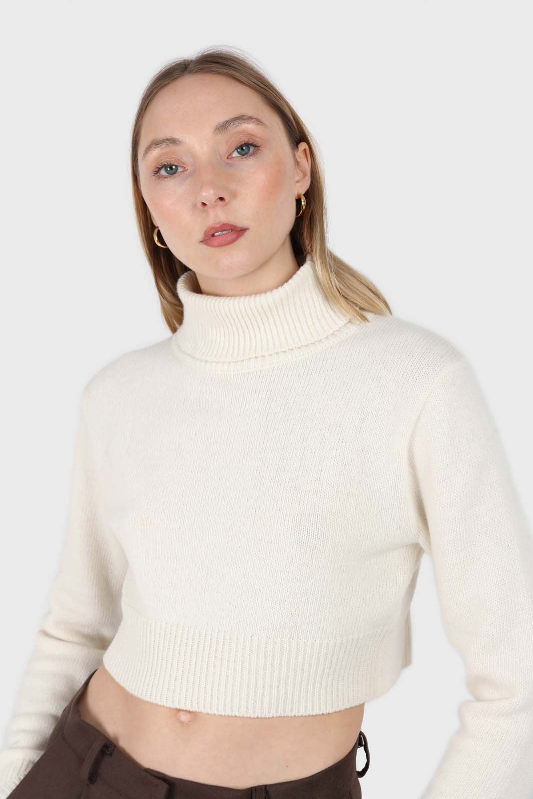 Ivory wool cropped turtleneck jumper