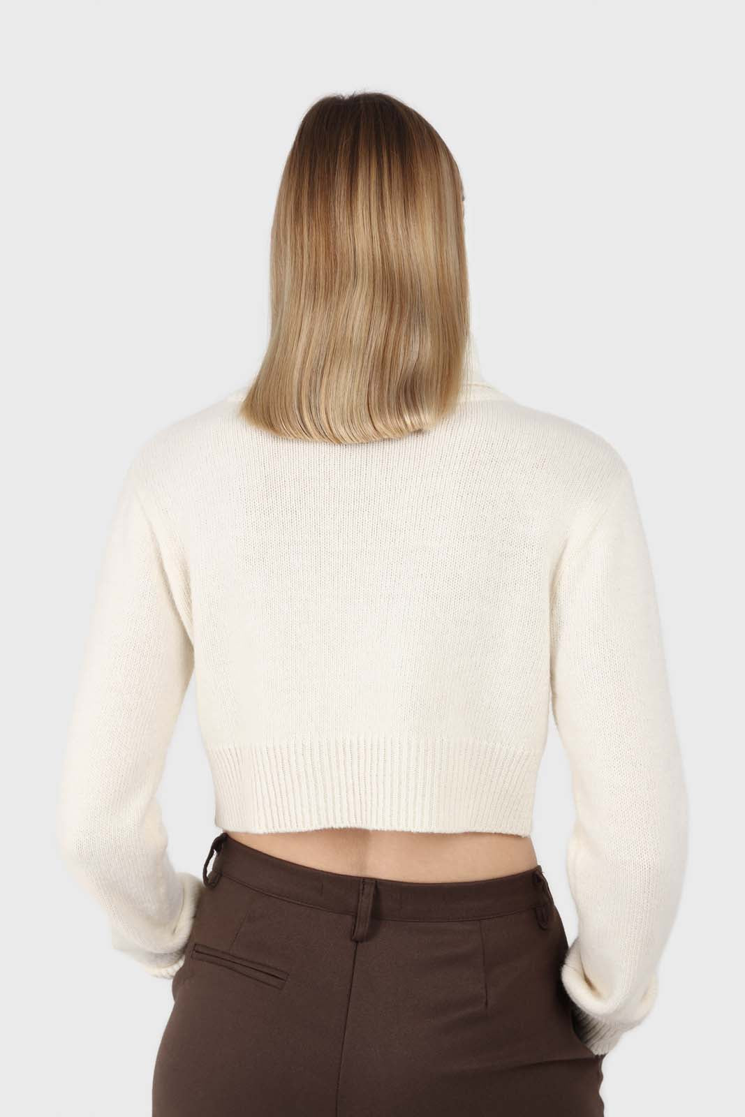 Ivory wool cropped turtleneck jumper