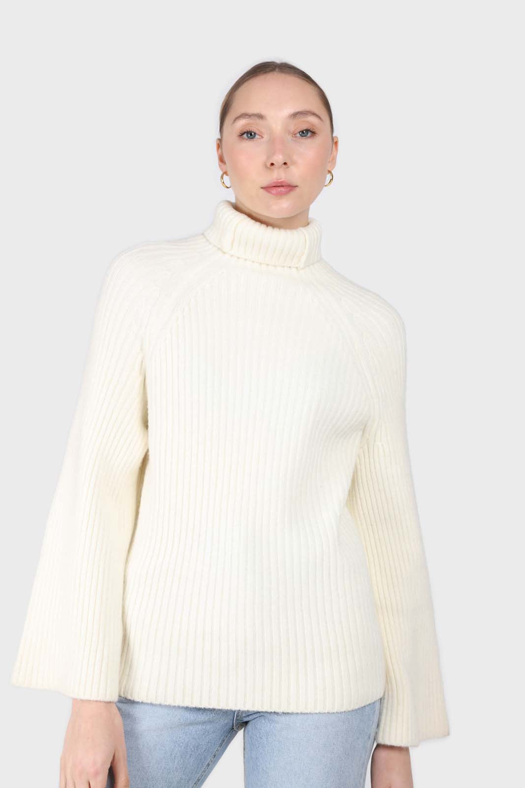Ivory wool shaped rib turtleneck jumper