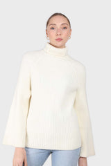 Ivory wool shaped rib turtleneck jumper