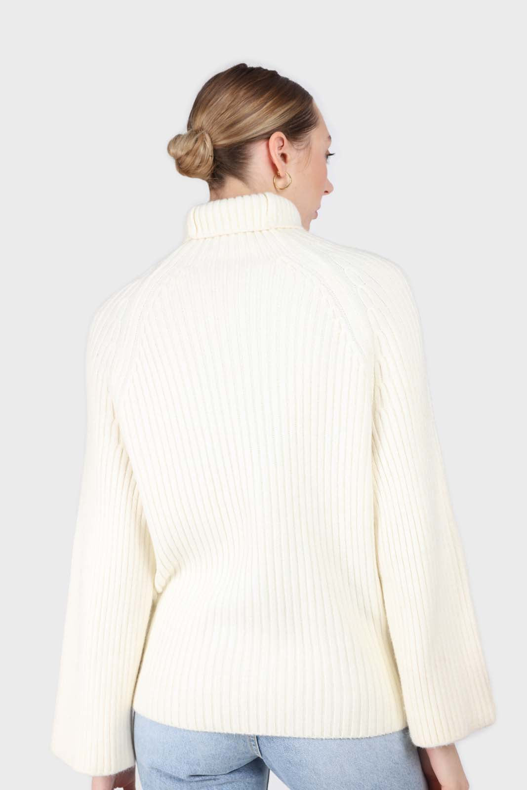 Ivory wool shaped rib turtleneck jumper