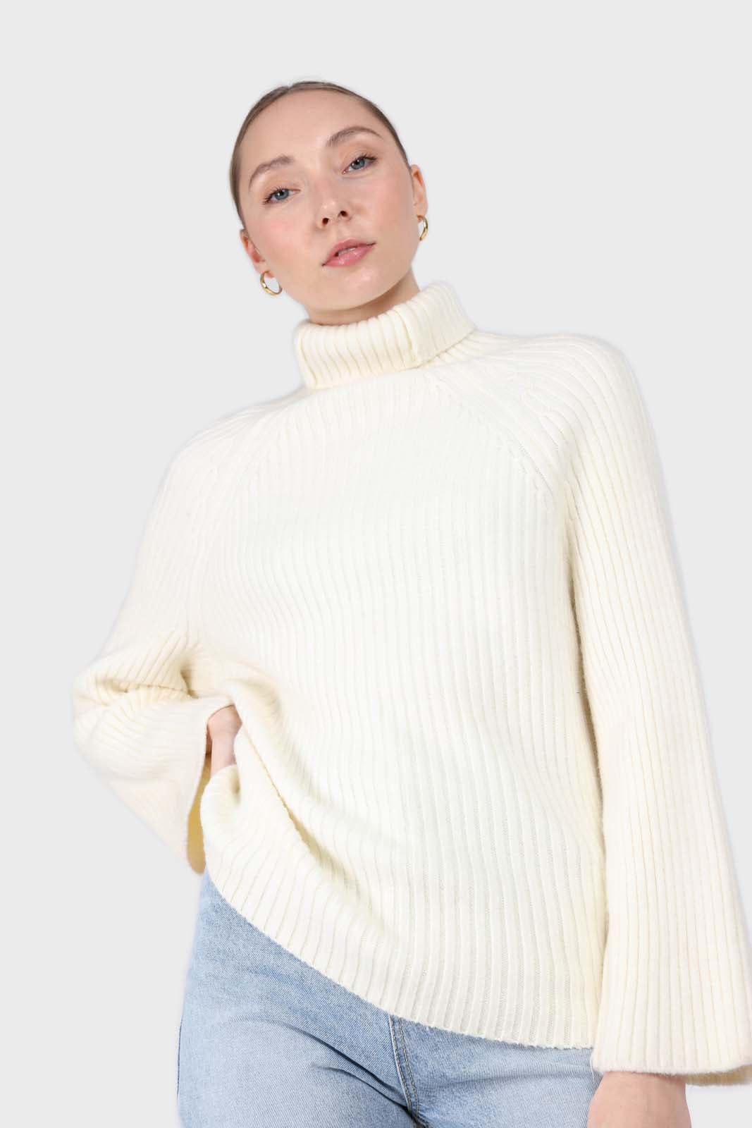 Ivory wool shaped rib turtleneck jumper