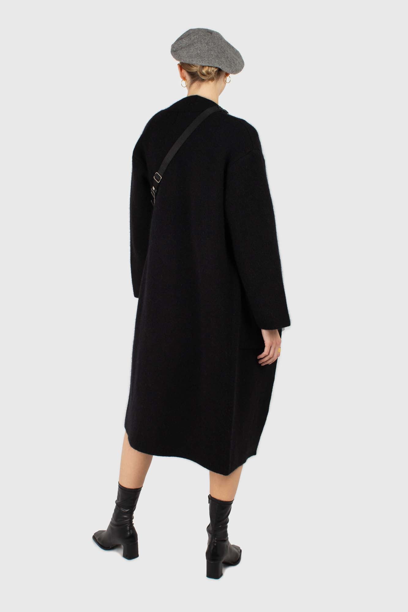 Black thick angora sweater coat