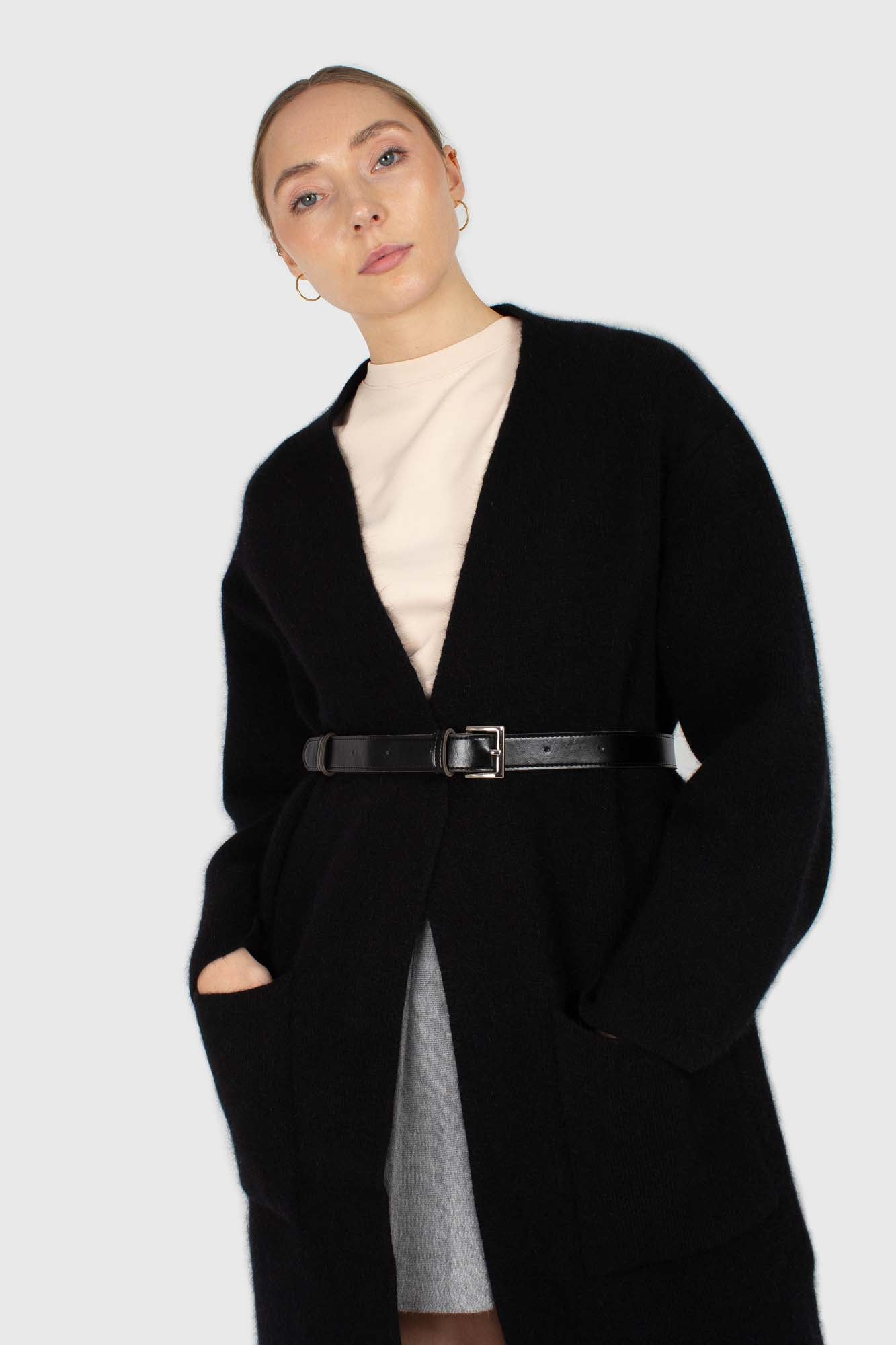 Black thick angora sweater coat