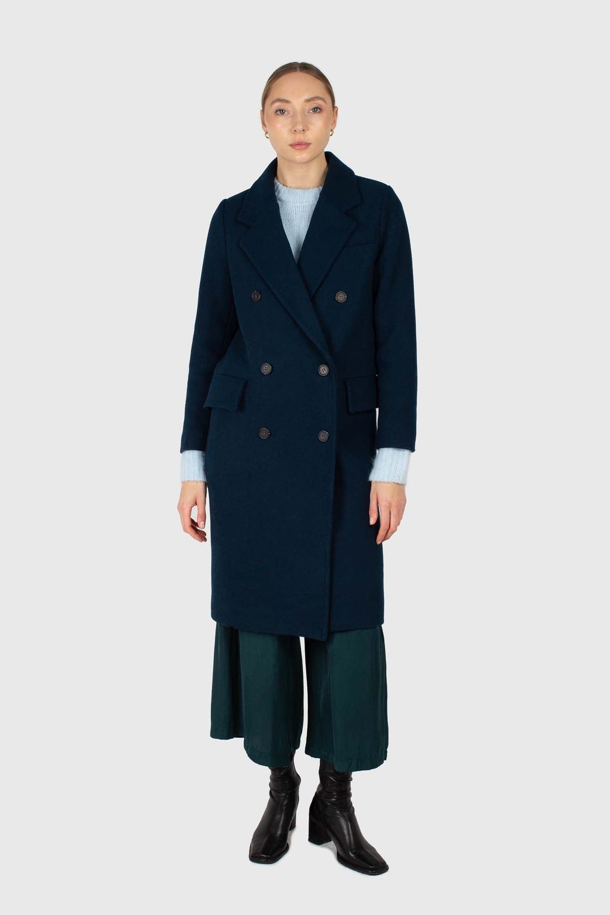 Marine blue wool double breasted coat