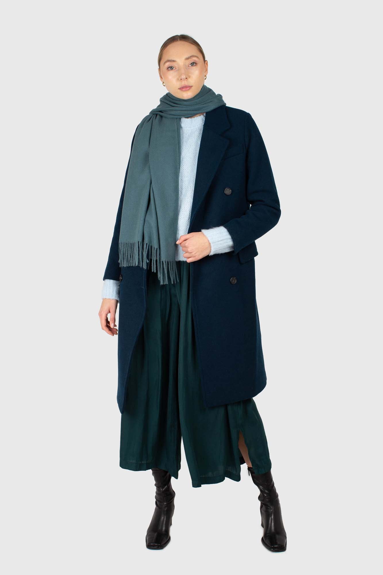 Marine blue wool double breasted coat